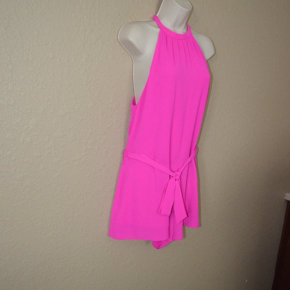 $288 Sz S Anthropologie SAYLOR Hot Pink Halter Style Tie Waist Slit Back Romper - Picture 5 of 10